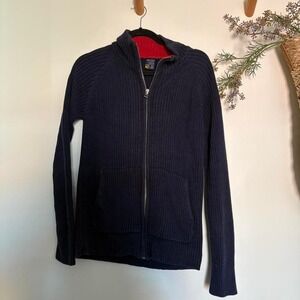 Womens Y2K Nautica Navy zippered Ribbed Sweater.Medium